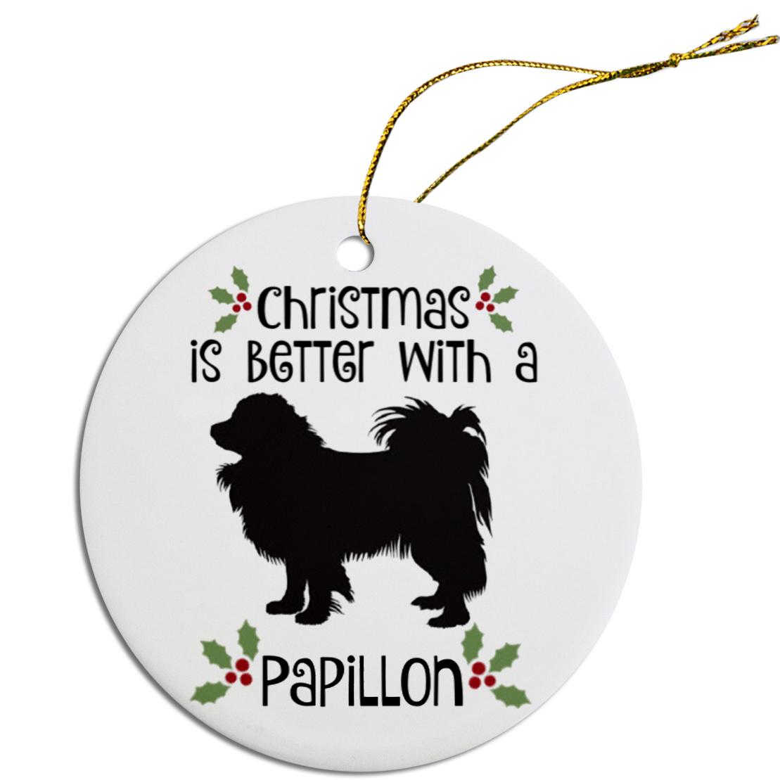 Breed Specific Round Christmas Ornament Papillon
